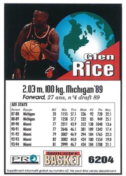 1994-95 Pro Cards French Sports Action Basket #6204 Glen Rice Back