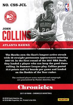 2017-18 Panini Chronicles - Chronicles Signature Swatches Blue #CSS-JCL John Collins Back