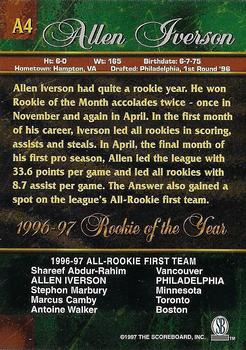 1997 Score Board Rookies - Allen Iverson Rookie of the Year #A4 Allen Iverson Back