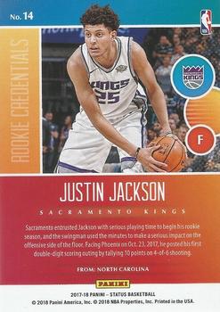 2017-18 Panini Status - Rookie Credentials #14 Justin Jackson Back