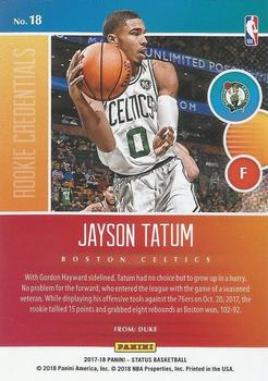 2017-18 Panini Status - Rookie Credentials #18 Jayson Tatum Back