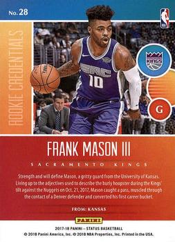 2017-18 Panini Status - Rookie Credentials #28 Frank Mason III Back