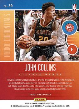 2017-18 Panini Status - Rookie Credentials #30 John Collins Back