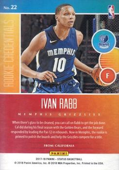 2017-18 Panini Status - Rookie Credentials Red #22 Ivan Rabb Back