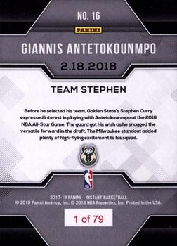 2017-18 Panini Instant NBA - 2017-18 All-Stars: Team Stephen #16 Giannis Antetokounmpo Back