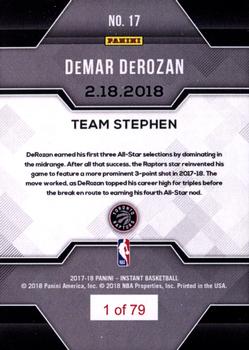 2017-18 Panini Instant NBA - 2017-18 All-Stars: Team Stephen #17 DeMar DeRozan Back