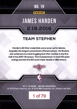 2017-18 Panini Instant NBA - 2017-18 All-Stars: Team Stephen #19 James Harden Back