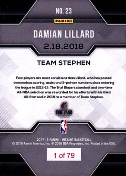2017-18 Panini Instant NBA - 2017-18 All-Stars: Team Stephen #23 Damian Lillard Back