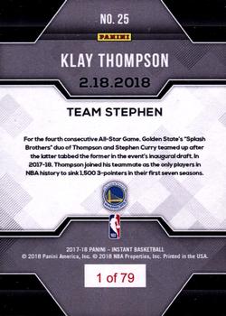 2017-18 Panini Instant NBA - 2017-18 All-Stars: Team Stephen #25 Klay Thompson Back
