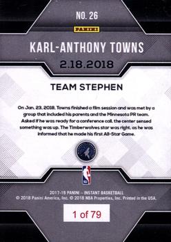 2017-18 Panini Instant NBA - 2017-18 All-Stars: Team Stephen #26 Karl-Anthony Towns Back