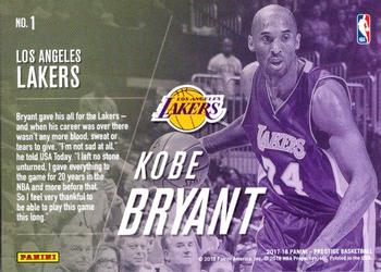 2017-18 Panini Prestige - All-Time Greats #1 Kobe Bryant Back