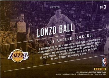2017-18 Panini Prestige - Highlight Reel Crystal #3 Lonzo Ball Back