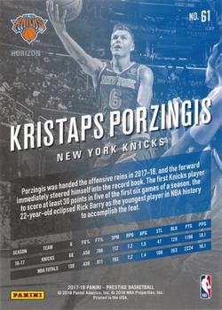 2017-18 Panini Prestige - Horizon #61 Kristaps Porzingis Back