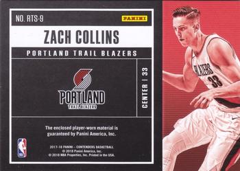 2017-18 Panini Contenders - Rookie Ticket Swatches Prime #RTS-9 Zach Collins Back