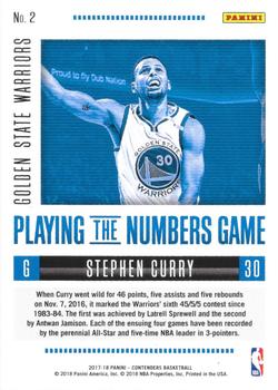 2017-18 Panini Contenders - Playing the Numbers Game #2 Stephen Curry Back