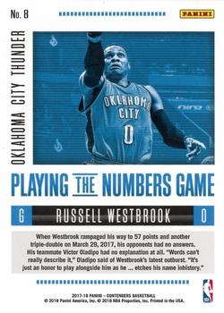 2017-18 Panini Contenders - Playing the Numbers Game #8 Russell Westbrook Back