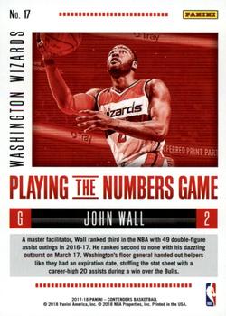 2017-18 Panini Contenders - Playing the Numbers Game #17 John Wall Back