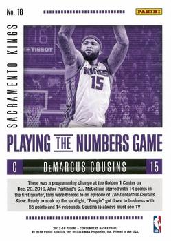 2017-18 Panini Contenders - Playing the Numbers Game #18 DeMarcus Cousins Back