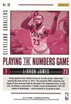 2017-18 Panini Contenders - Playing the Numbers Game #19 LeBron James Back