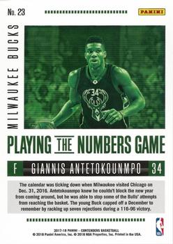 2017-18 Panini Contenders - Playing the Numbers Game #23 Giannis Antetokounmpo Back