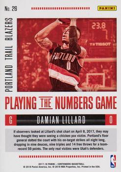 2017-18 Panini Contenders - Playing the Numbers Game #26 Damian Lillard Back
