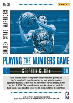 2017-18 Panini Contenders - Playing the Numbers Game #31 Stephen Curry Back