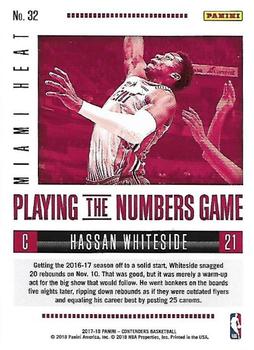 2017-18 Panini Contenders - Playing the Numbers Game #32 Hassan Whiteside Back