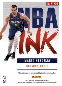 2017-18 Panini Contenders - NBA Ink Bronze #NI-MHZ Mario Hezonja Back