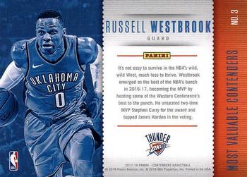 2017-18 Panini Contenders - Most Valuable Contenders #3 Russell Westbrook Back
