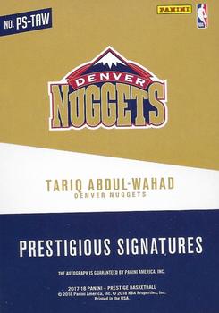 2017-18 Panini Prestige - Prestigious Signatures #PS-TAW Tariq Abdul-Wahad Back