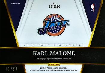 2017-18 Panini Select - In Flight Signatures Neon Green Prizms #IF-KM Karl Malone Back