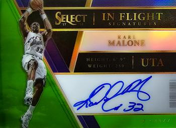 2017-18 Panini Select - In Flight Signatures Neon Green Prizms #IF-KM Karl Malone Front