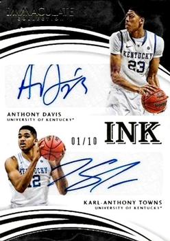 2016-17 Panini Immaculate Collection Collegiate - Immaculate Ink Combos #2 Anthony Davis / Karl-Anthony Towns Front