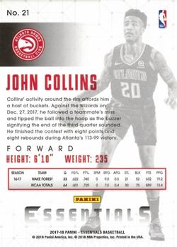 2017-18 Panini Essentials #21 John Collins Back