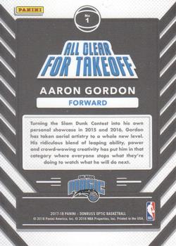 2017-18 Donruss Optic - All Clear for Takeoff #1 Aaron Gordon Back