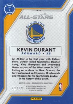 2017-18 Donruss Optic - All Stars Red #3 Kevin Durant Back