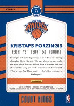 2017-18 Donruss Optic - Court Kings Holo #14 Kristaps Porzingis Back