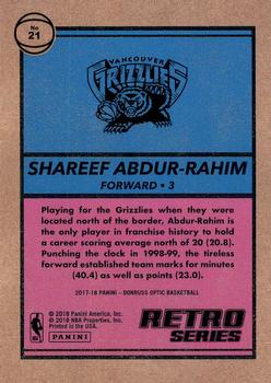 2017-18 Donruss Optic - Retro Series #21 Shareef Abdur-Rahim Back