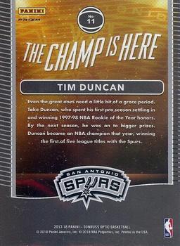 2017-18 Donruss Optic - The Champ is Here Holo #11 Tim Duncan Back