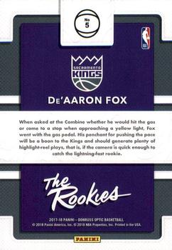 2017-18 Donruss Optic - The Rookies #5 De'Aaron Fox Back