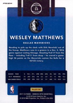 2017-18 Donruss Optic - Blue Velocity #33 Wesley Matthews Back