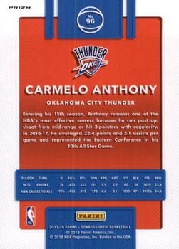 2017-18 Donruss Optic - Blue Velocity #96 Carmelo Anthony Back