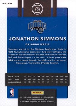 2017-18 Donruss Optic - Blue Velocity #109 Jonathon Simmons Back