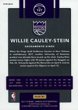 2017-18 Donruss Optic - Purple #127 Willie Cauley-Stein Back