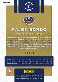 2017-18 Donruss Optic - Pink Velocity #94 Rajon Rondo Back