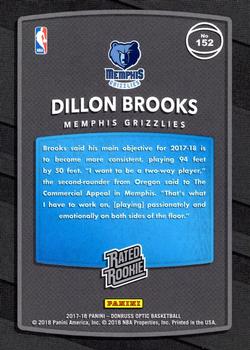 2017-18 Donruss Optic - Rated Rookie Shock #152 Dillon Brooks Back