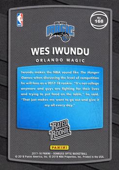 2017-18 Donruss Optic - Rated Rookie Shock #168 Wes Iwundu Back