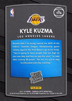 2017-18 Donruss Optic - Rated Rookie Shock #174 Kyle Kuzma Back