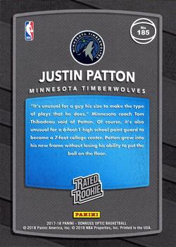 2017-18 Donruss Optic - Rated Rookie Shock #185 Justin Patton Back