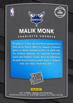 2017-18 Donruss Optic - Rated Rookie Shock #190 Malik Monk Back